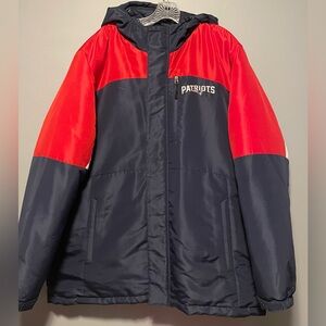 NFL Patriots Red and Navy Hooded Puffer Coat